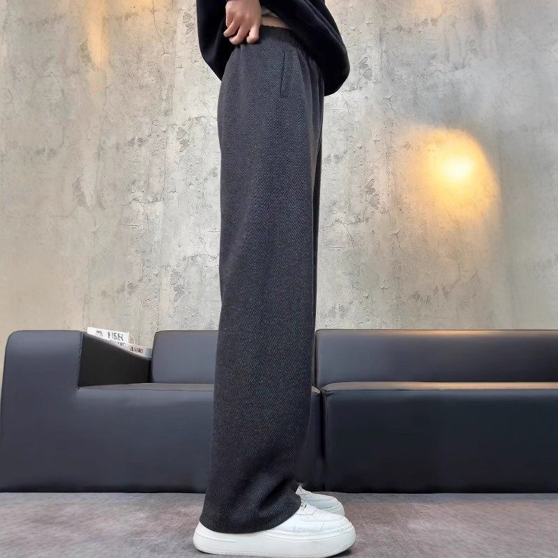 深灰色加绒加厚卫裤男款冬季慵懒松弛感糯米裤子直筒修身休闲 长