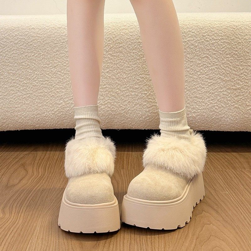 厚底增高加绒白色雪地靴勃肯鞋毛毛鞋女2025新款冬季小个子乐福鞋,女鞋,时尚雪地靴,淘宝优惠券,粉丝福利购,淘宝优惠卷