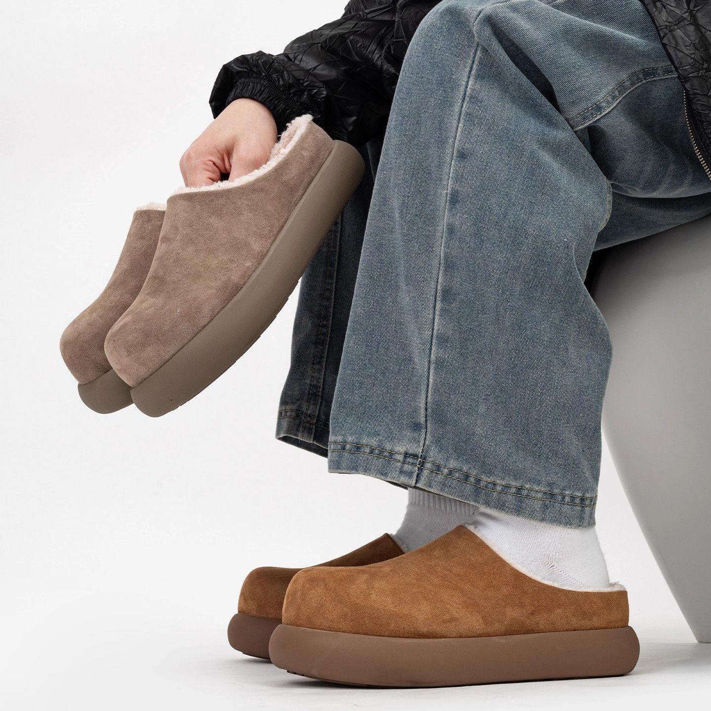 棉拖鞋男冬季加绒保暖加厚拖鞋办公室懒人一脚蹬外穿包头勃肯棉鞋