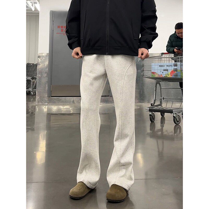 白花灰直筒弯刀卫裤男款夏季垂感高腰显瘦裤子美式斜切休闲 微喇