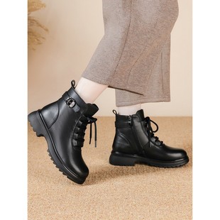 加绒保暖羊毛真皮妈妈鞋子棉鞋雪地靴防滑中老年短靴女款2025冬季