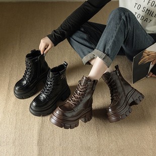 ZFCQ香港新款厚底内增高马丁靴女款加绒2025冬高帮小个子8cm短靴