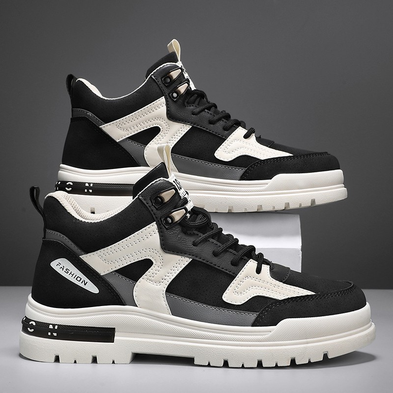 男鞋春季马丁靴高帮2025新款休闲运动板鞋春秋百搭透气内增高潮鞋