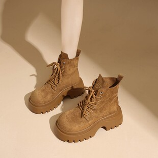 马丁靴女2025新款秋季真皮配裙子复古棕色短靴英伦风厚底增高靴子