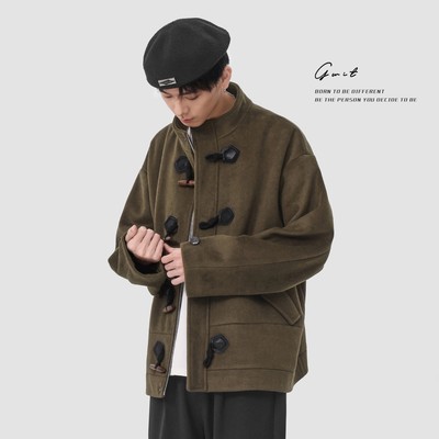 GWIT 重磅双面呢国潮新中式冬季加厚短款呢子大衣廓形毛呢外套男
