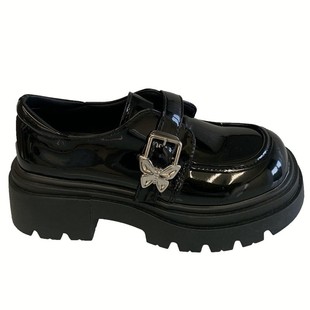 厚底黑色小皮鞋女2025新款春秋英伦风粗跟增高圆头日系jk乐福单鞋