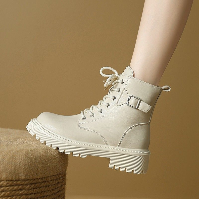 马丁靴女款2025新款秋冬白色短靴小个子厚底英伦中筒加绒棉靴大码