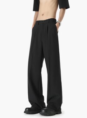 CeTky美式高街cleanfit廓形西裤黑色薄休闲裤男女直筒微喇夏季裤