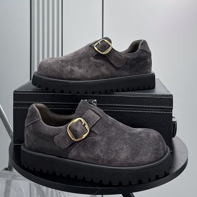 真皮勃肯鞋男2025新款冬季加绒超火复古厚底一脚蹬鞋子男款增高鞋