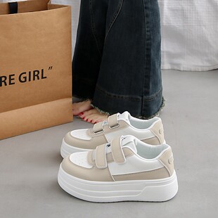 女鞋真皮小白鞋2025新款夏季魔术贴白色板鞋学生内增高厚底运动鞋
