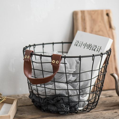 北欧风铁艺脏衣服收纳筐家居杂货乡村粗犷手工铁丝筐