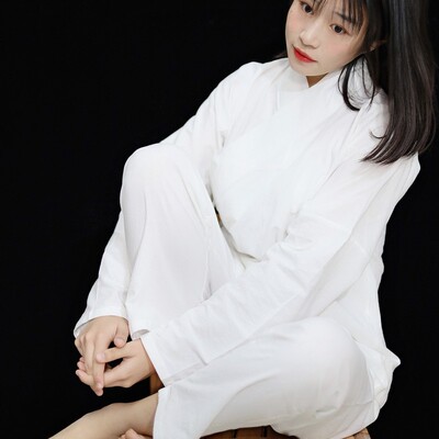 秋季汉服中衣中裤女纯棉白色长袖交领上衣家居服禅修睡里衣加大码