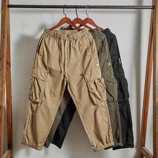 裤 日系复古宽松阔腿工装 多袋老爹裤 男士 夏季 束脚弹力休闲长裤 薄款