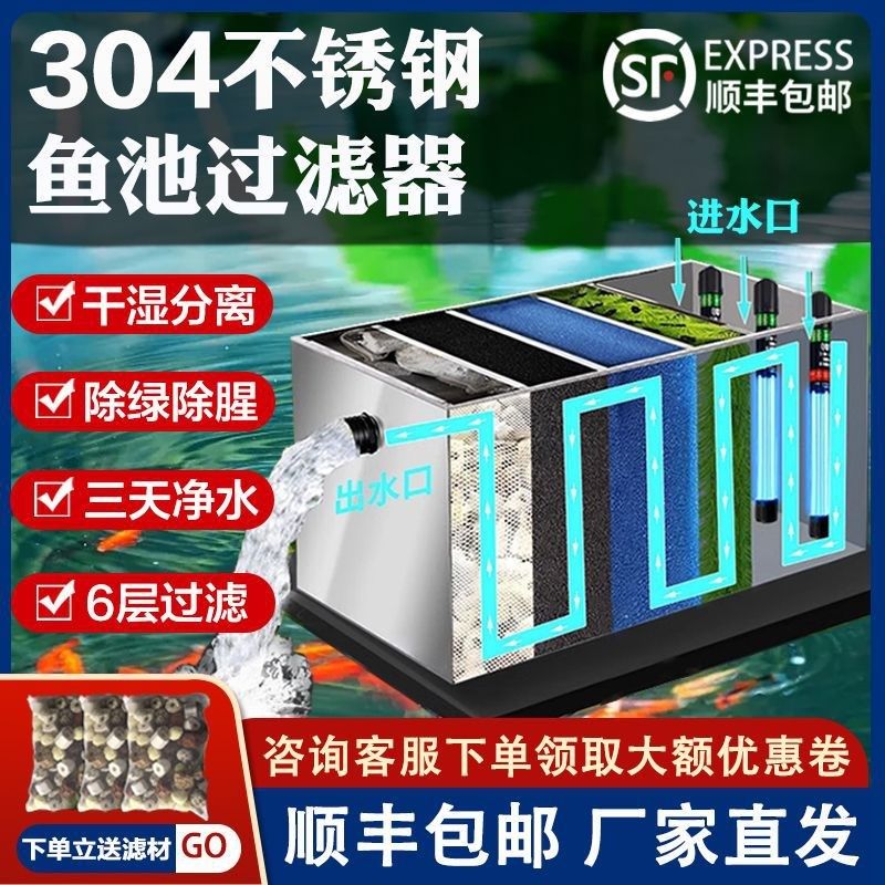鱼池过滤器水循环系统水池过滤箱室外自动净水设备户外大型不锈钢
