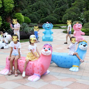 玻璃钢卡通海狮雕塑坐凳休闲座椅幼儿园海洋馆S园林景观装 饰摆件