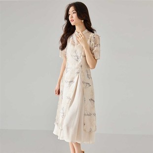 妈妈连衣裙夏季 国风禅意衣服40岁中年气质盘扣两件套裙子 新中式