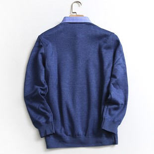 男针织衫 领加绒加厚商务休闲秋冬长袖 毛衣 刺绣假两件衬衫 O527男装