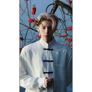 新中式男装中国风盘扣立领衬衫唐装男款夏季刺绣花纹衬衣汉服外套