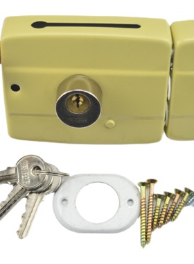 万丰牌老式浅黄色117型三锁舌家用储藏室木门三环保险门外装门锁