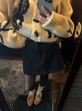 wann 黑色高腰工装裙裤女2024春秋新款a字包臀气质小个子半身短裙