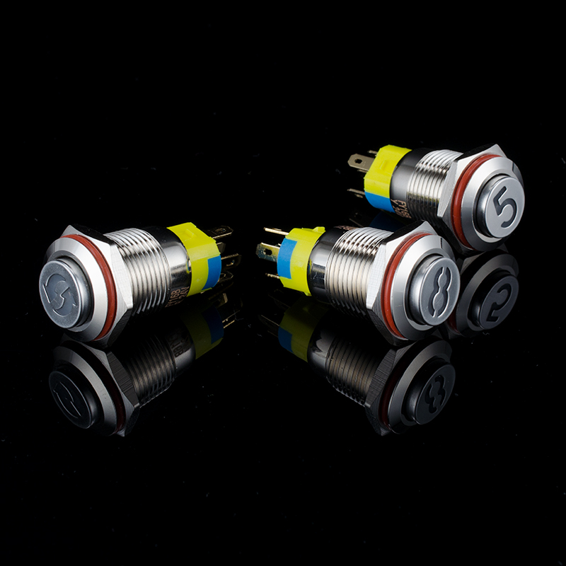 16MM金属按钮开关自复带灯特殊符号数字子母图案LED小型按键定制