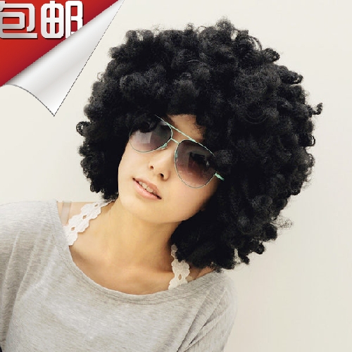 舞台cos表演大爆炸头球迷假发男女彩色黑酒红黄白色卷发200克儿童