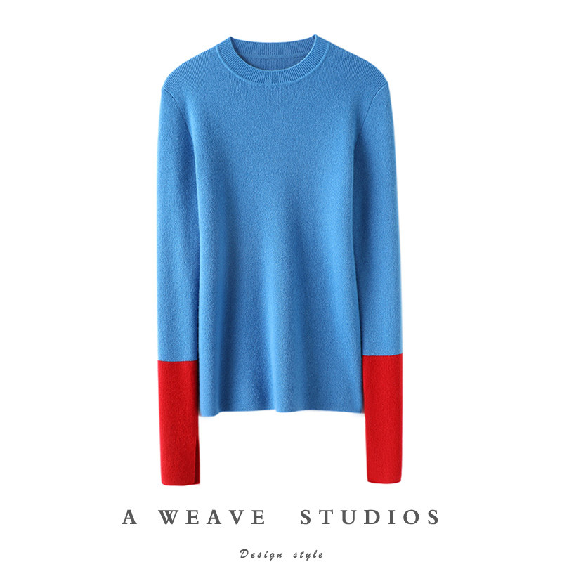 演绎不凡品味~拼色圆领弹力坑条羊绒衫女纯羊绒毛衣针织衫打底衫,女装/女士精品,羊绒衫,淘宝优惠券,粉丝福利购,淘宝优惠卷