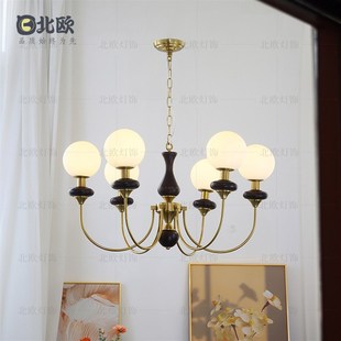 美式复古白色玻璃灯罩吊灯中古法式简约客厅书房卧室餐厅实木灯具