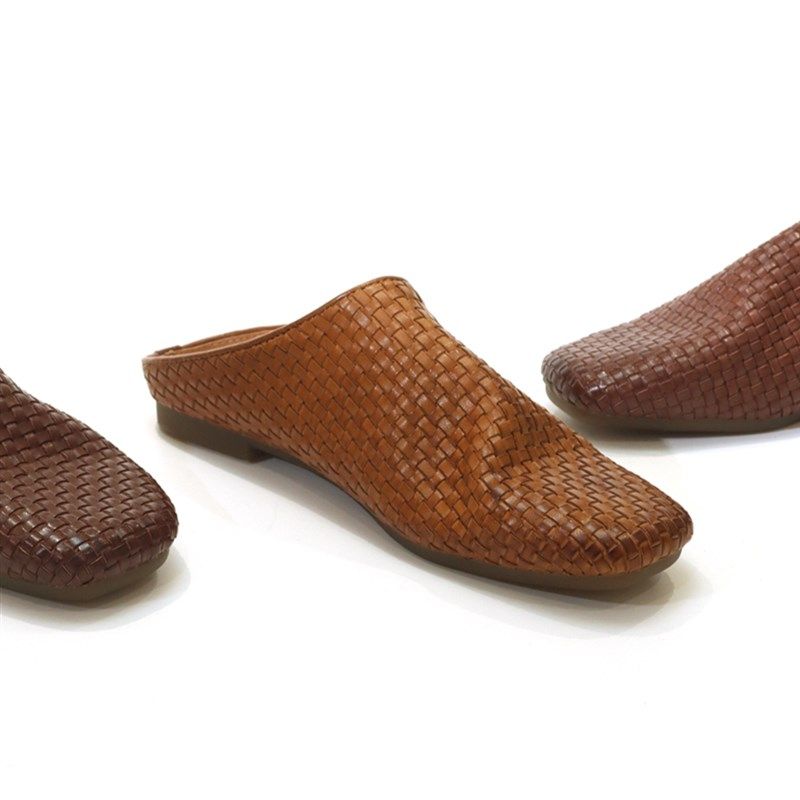 极简手工马皮设计半托真皮懒人平底透气女编织包头拖鞋ZH692-1,女鞋,包头拖,淘宝优惠券,粉丝福利购,淘宝优惠卷