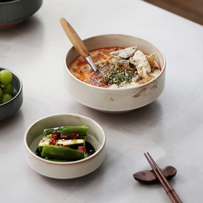 日式圆形饭碗家用餐厅大号面碗陶土复古酒店餐厅深钵日韩料拌饭碗
