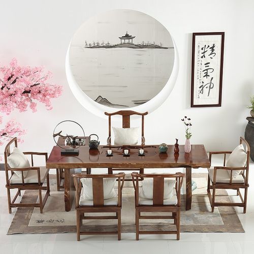 实木茶桌新中式禅意功夫茶台茶几办公室简约原木大板泡茶桌椅组合