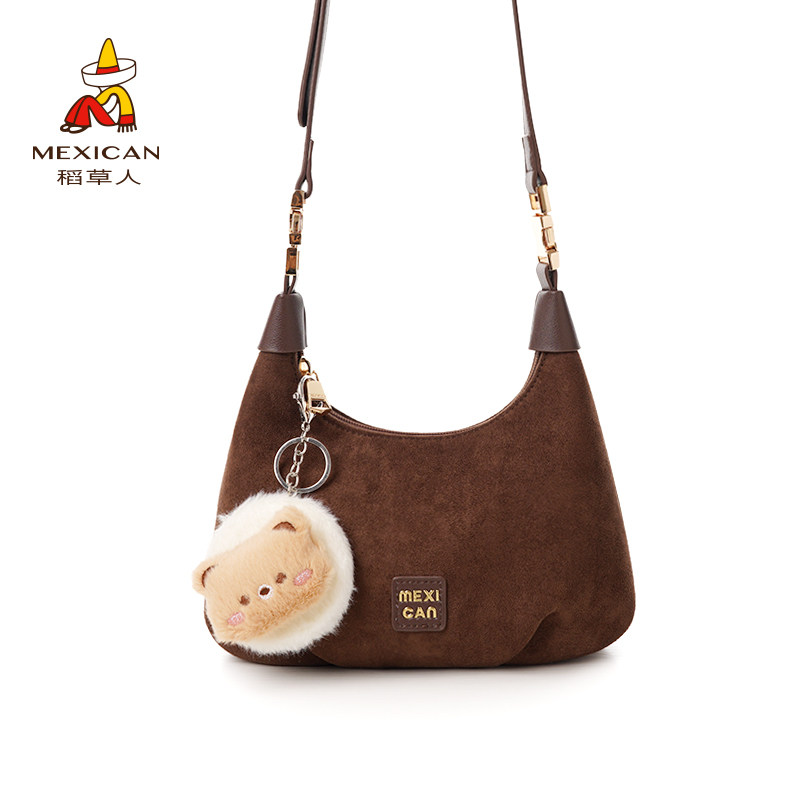 稻草人2025秋冬新款手拎包包绒面单肩斜挎时尚简约百搭腋下包包zg