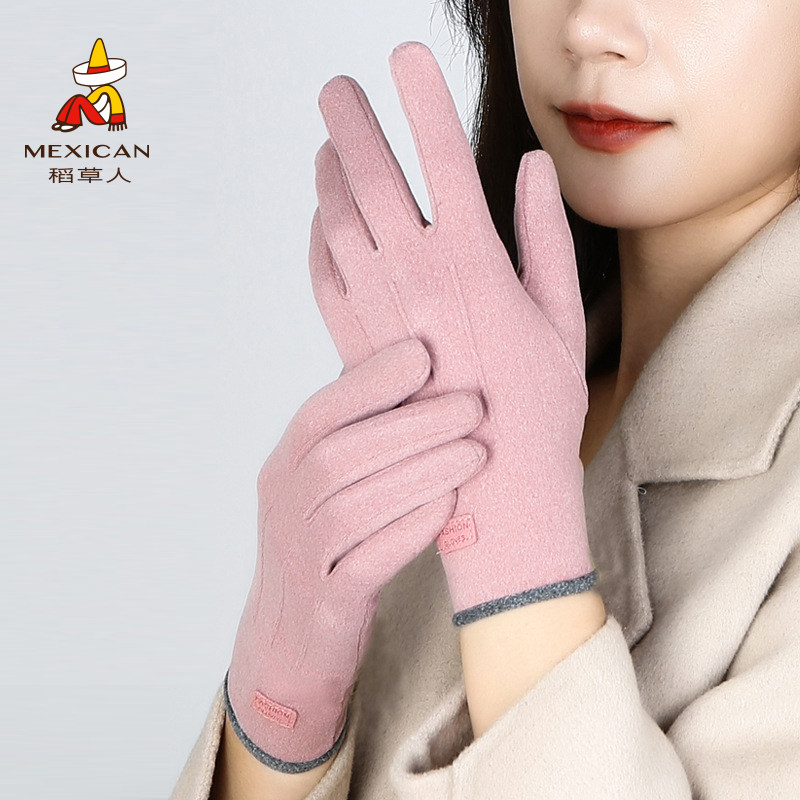 稻草人女士手套秋冬保暖骑行滑雪手套户外通勤防风加厚可触屏手套