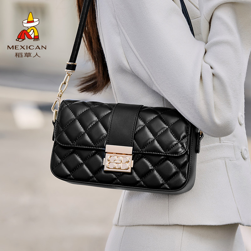 稻草人小香风小方包秋冬新款轻奢头层牛皮斜挎包高级感链条包女包,箱包皮具/热销女包/男包,小方包,淘宝优惠券,粉丝福利购,淘宝优惠卷