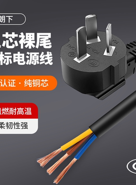 国标纯铜三芯3插AC插头带线连接线三孔0.75/1/1.5/2.5平方电源线