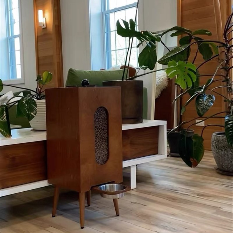 猫粮桶密封防潮储粮投食器猫粮狗粮复古风家具高端原木色储粮桶