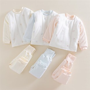婴幼儿夹棉服套装高腰护肚男女宝宝分体两件套加厚上衣裤子秋冬装