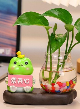 可爱风居用小摆设透明水培绿萝植物插花瓶客厅玄关电视柜装饰摆件