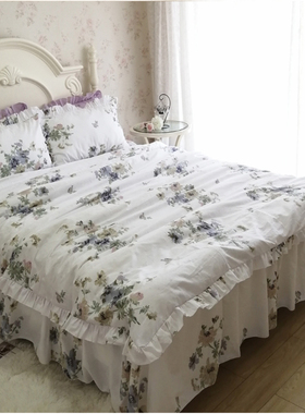紫色四件套纯棉全棉床上用品浪漫紫公主风防滑床裙式床罩香芋紫