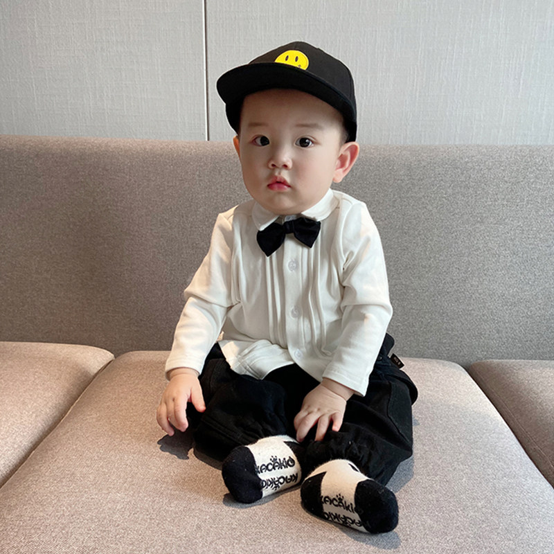 男童领结衬衫秋冬新款加厚白色翻领Polo衫洋气宝宝周岁打底衫上衣