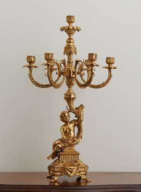 欧式法式精美雕刻复古天使装饰艺术烛台别墅客厅餐厅桌面奢华摆件