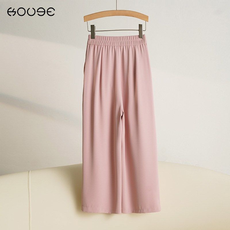 粉色七分裤女夏季薄款休闲直筒裤宽松小个子窄版九分西装阔腿裤子