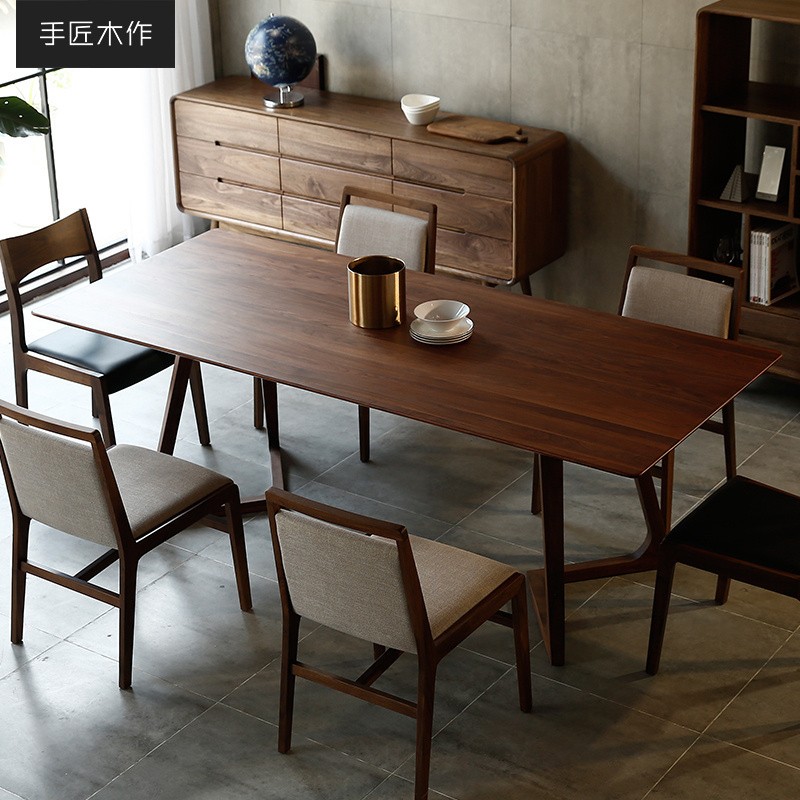 手匠木作北欧黑胡桃木餐桌全实木方桌子圆桌长桌椅家用小户型书桌