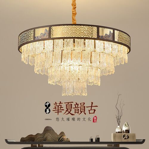 新中式水晶客厅吊灯现代轻奢包间工程灯具海鲜酒楼饭店包厢餐桌灯