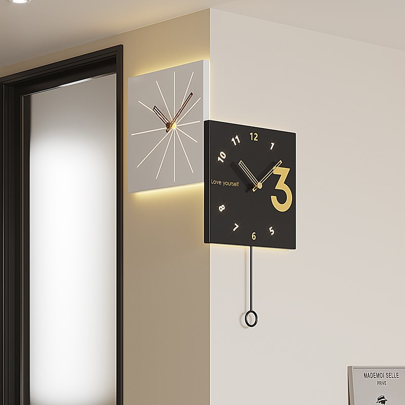 2024新款转角时钟现代拐角双面静音挂钟简约客厅家用餐厅钟表挂表