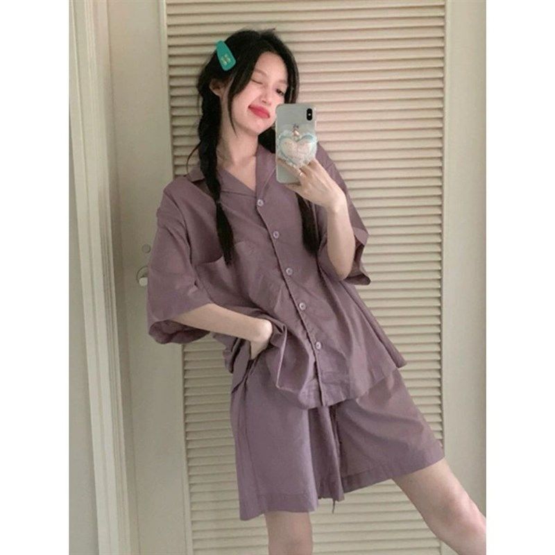 夏季睡衣女新款短袖短裤套装宽松大码可外穿韩版小翻领薄款家居服,女士内衣/男士内衣/家居服,睡衣/家居服套装,淘宝优惠券,粉丝福利购,淘宝优惠卷