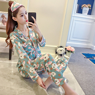 睡衣女春秋款长袖纯棉韩版清新学生秋冬全棉家居服月子服套装
