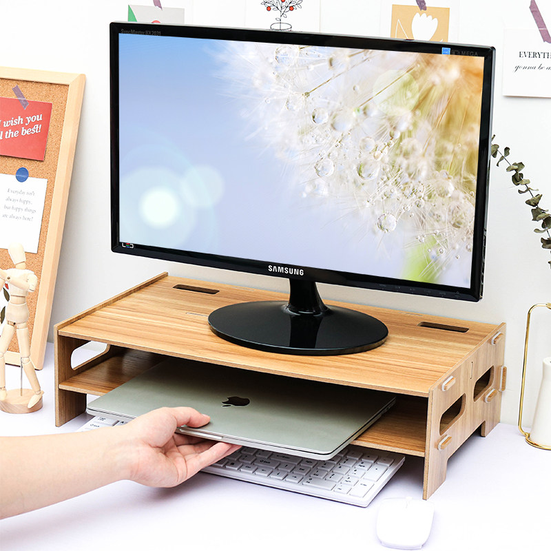 笔记本电脑支架散热底座木质托架宿舍桌面垫高键盘收纳增高置物架