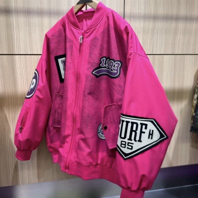 秋冬新款棒球服外套男女重工洗水印染3d立体发泡贴标刺绣羽绒夹克