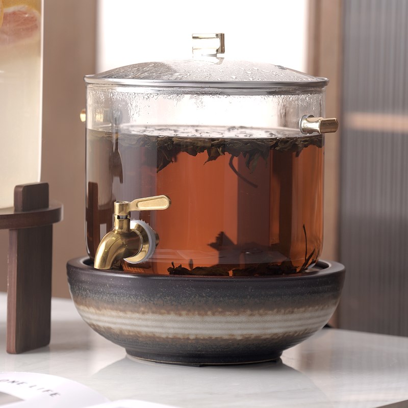 家用大容量玻璃热水壶可加热烧水餐厅酒店厨房电陶炉带龙头冷凉水